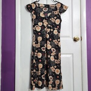 Vintage Black Floral Midi Dress